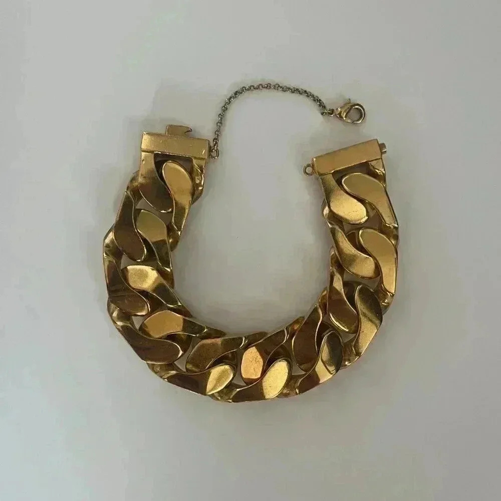 Celine | Chunky Cuban Link ID Gold Bracelet - Gold / Sz M - Picture 7 of 12